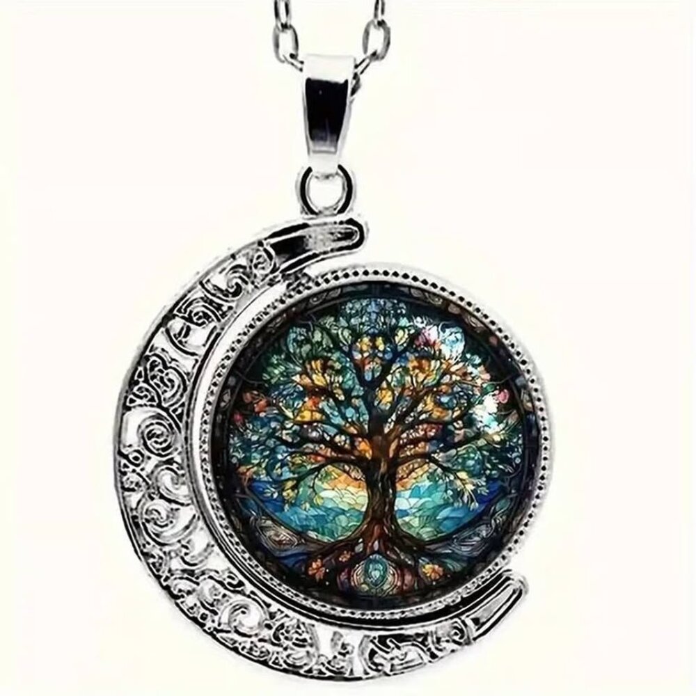 Silver TREE OF LIFE Rotating Pendant Necklace